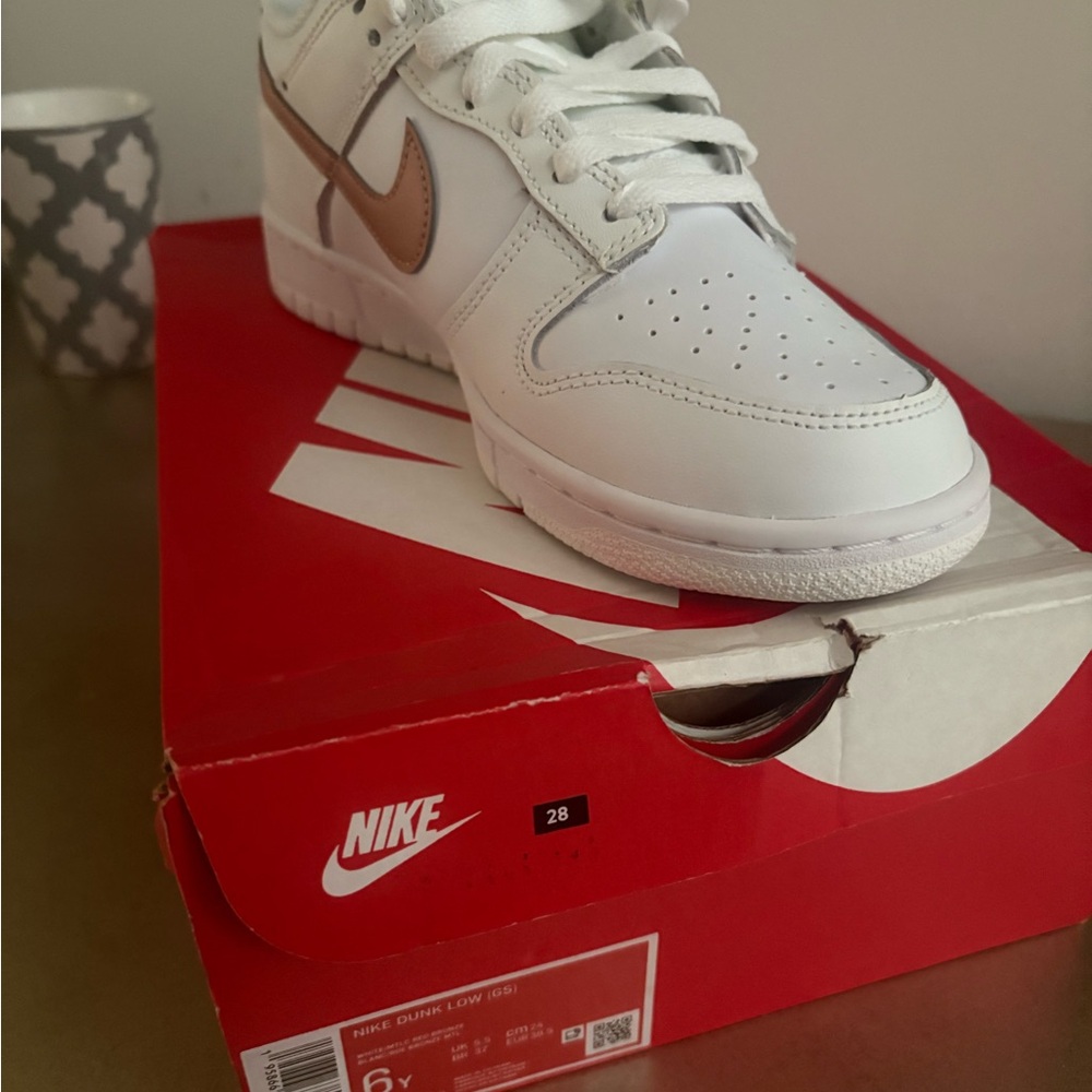 Nike Dunk Low White and Rose Gold Accent Sneakers